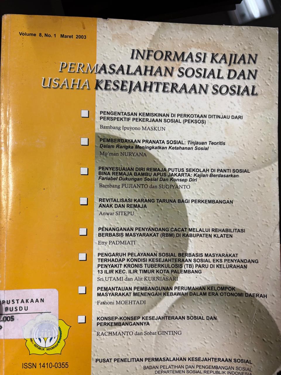 Cover Informasi Permasalahan Sosial dan Usaha Kesejahteraan Sosial - Badan Pelatihan dan Pengembangan Sosial Departemen Sosial
