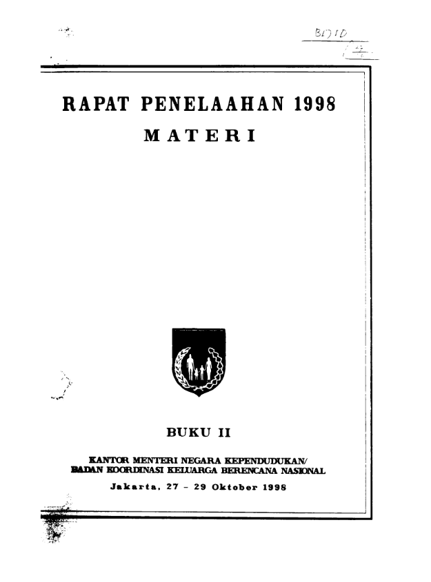 Cover Rapat Penelaahan 1998  Materi Kantor Menteri Negara Kependudukan/Badan Koordinasi Keluarga Berencana Nasional