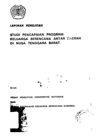 Cover Laporan Penelitian Studi Pencapaian Program Keluarga Berencana Antar Daerah Di Nusa Tenggara Barat   Pusat Penelitian Universitas Mataram