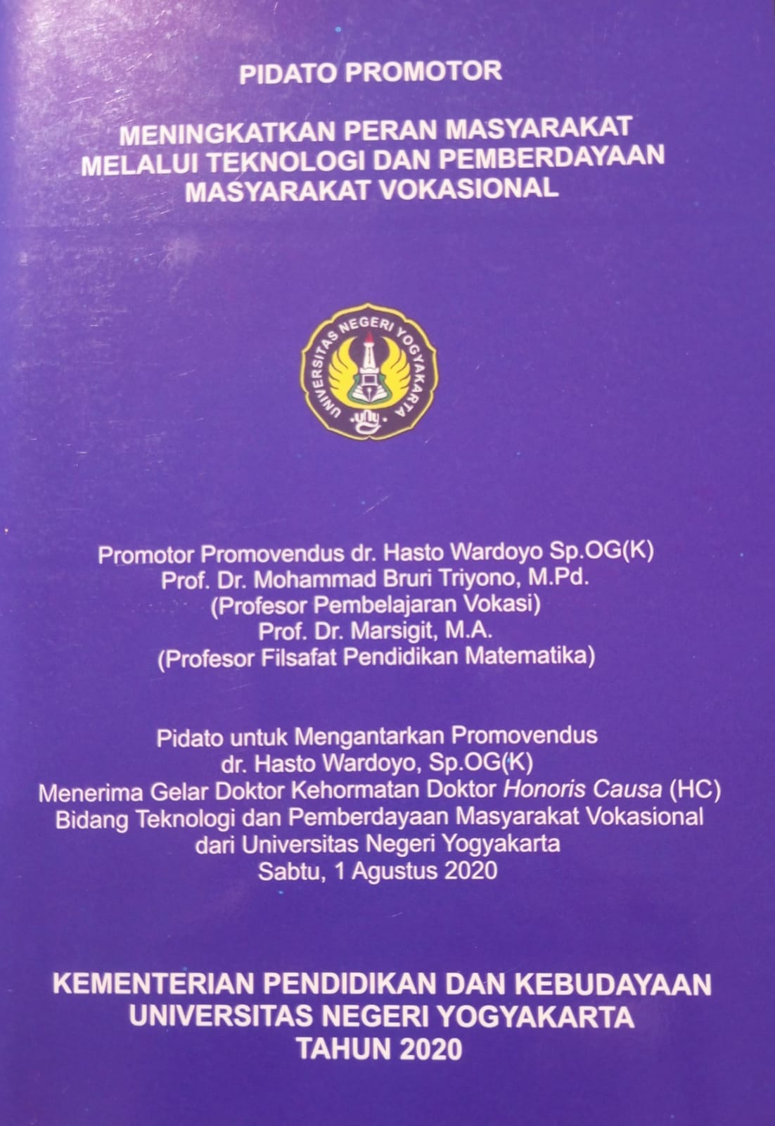 Cover Pidato Promotor Meningkatkan Peran masyarakat melalui Teknologi dan Pemberdayaan Masyarakat Vikasional - Kementerian Pendidikan dan Kebudayaan