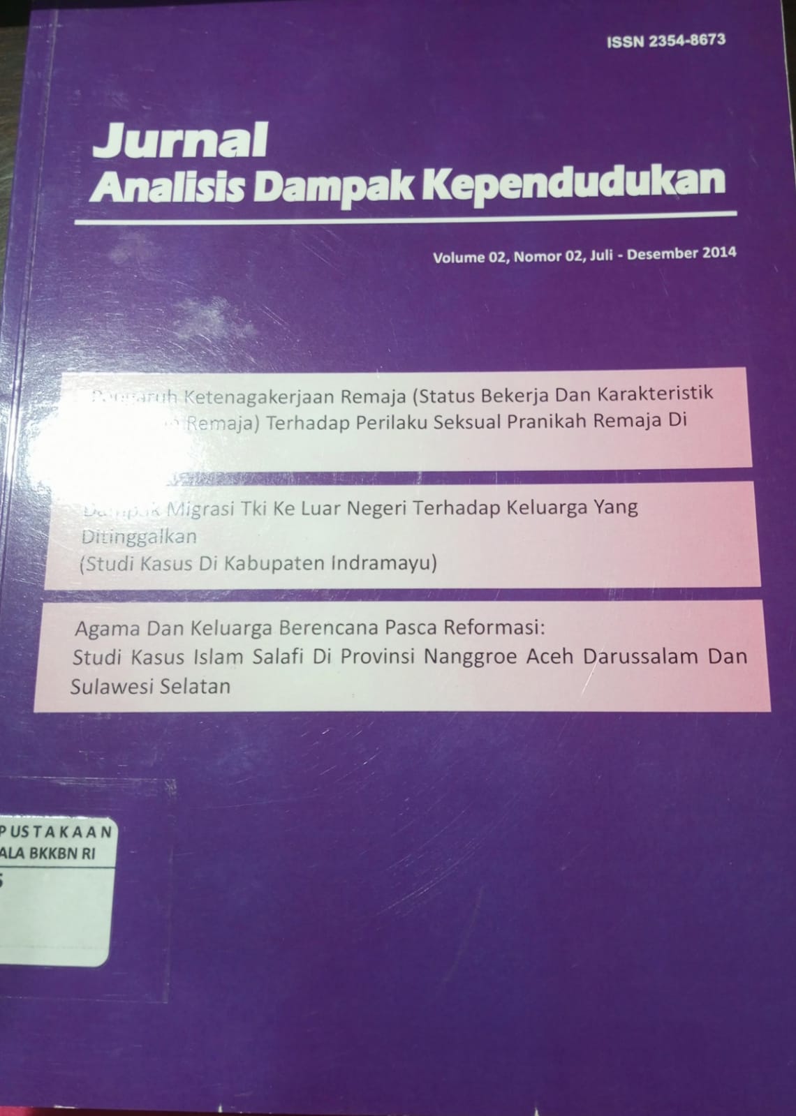 Cover Jurnal Analisi Dampak Kependudukan Volume 02, Nomor 02, Juli-Desember 2014 BKKBN