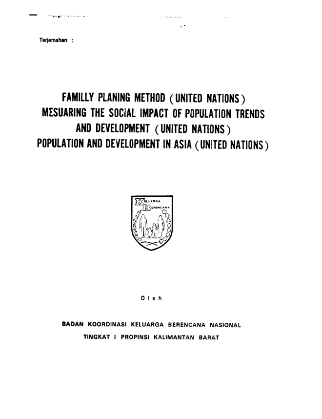 Cover family planning method (united nations) mesuaring the social impact of population trends and development (united nations) population and development in asia (united nations) - Badan Koordinasi dan Keluarga Berencana Nasional Propinsi Kalimantan Barat