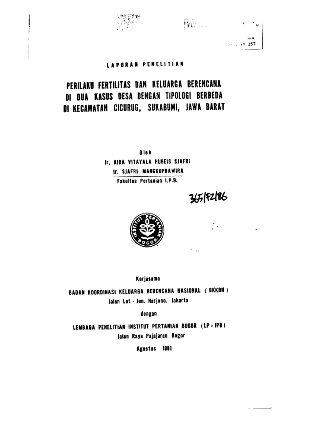 Cover perilaku fertilitas dan keluarga berencana di dua kasus desa dengan tipologi berbeda di kecamatan cicurug, sukabumi, jawa barat - Aida Vitalaya Hubeis Sjafri, Sjafri Mangkuprawira
